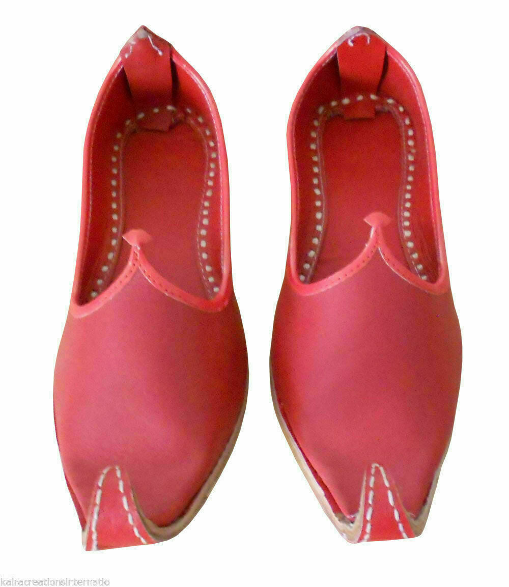 By Kalra Creations Men Shoes Leather Mojaries Indian Khussa Handmade Loafers Leather Red Jutties Flip-Flops US 10