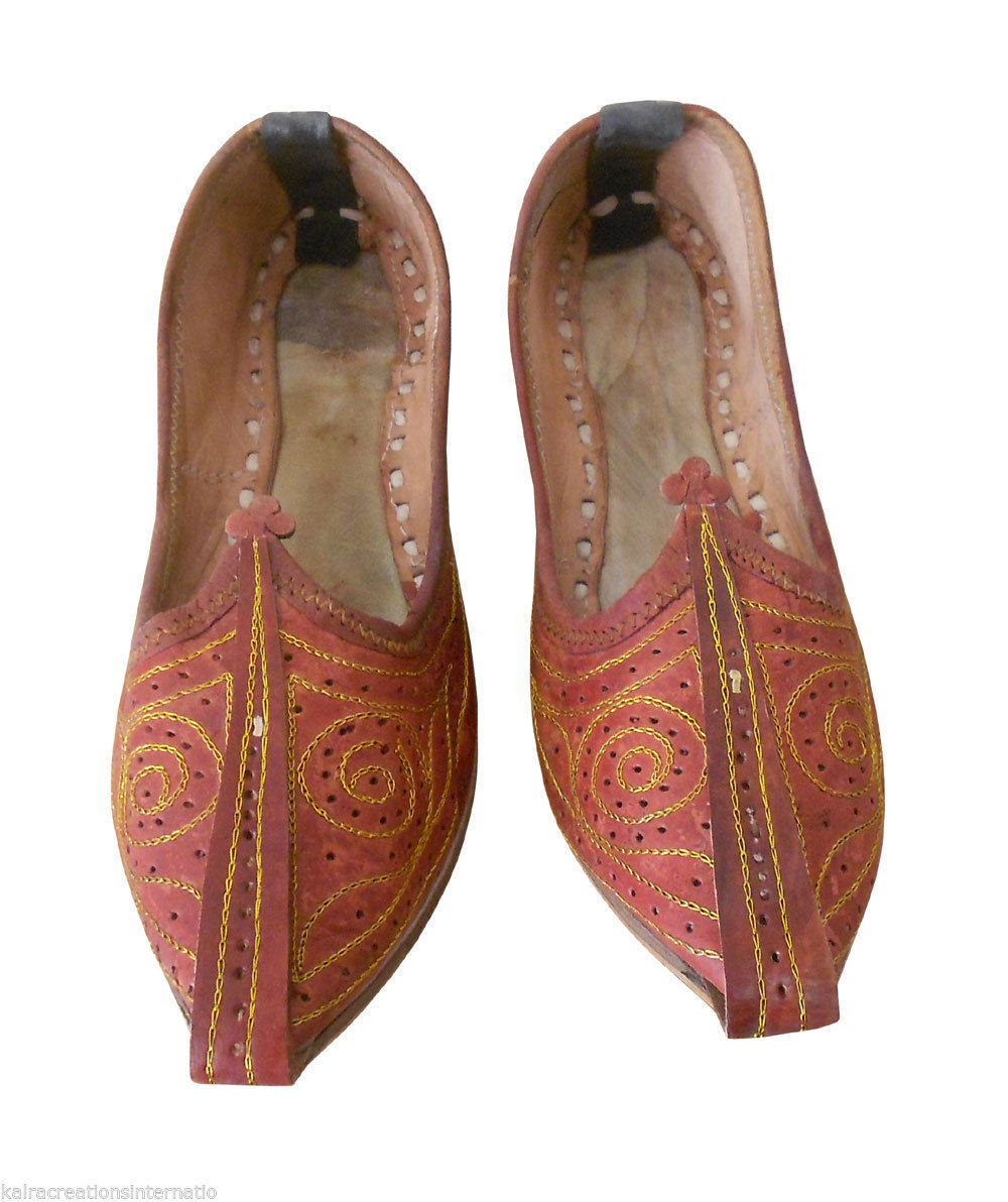 By Kalra Creations Men Shoes Indian Jutties Handmade Brown Mojaries Leather Loafers Khussa Flip-Flops Flat US 7