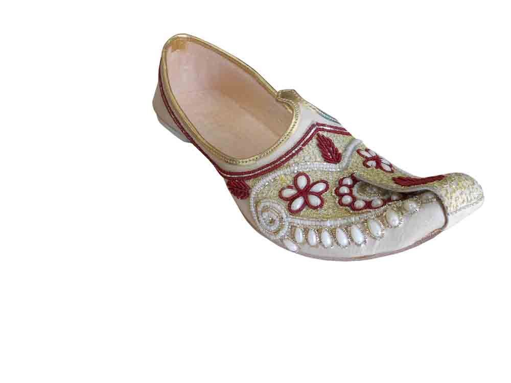 By Kalra Creations Men Shoes Traditional Sherwani Cream Multi-Color Jutties Handmade Cream Khussa Flip-Flops US 6-12