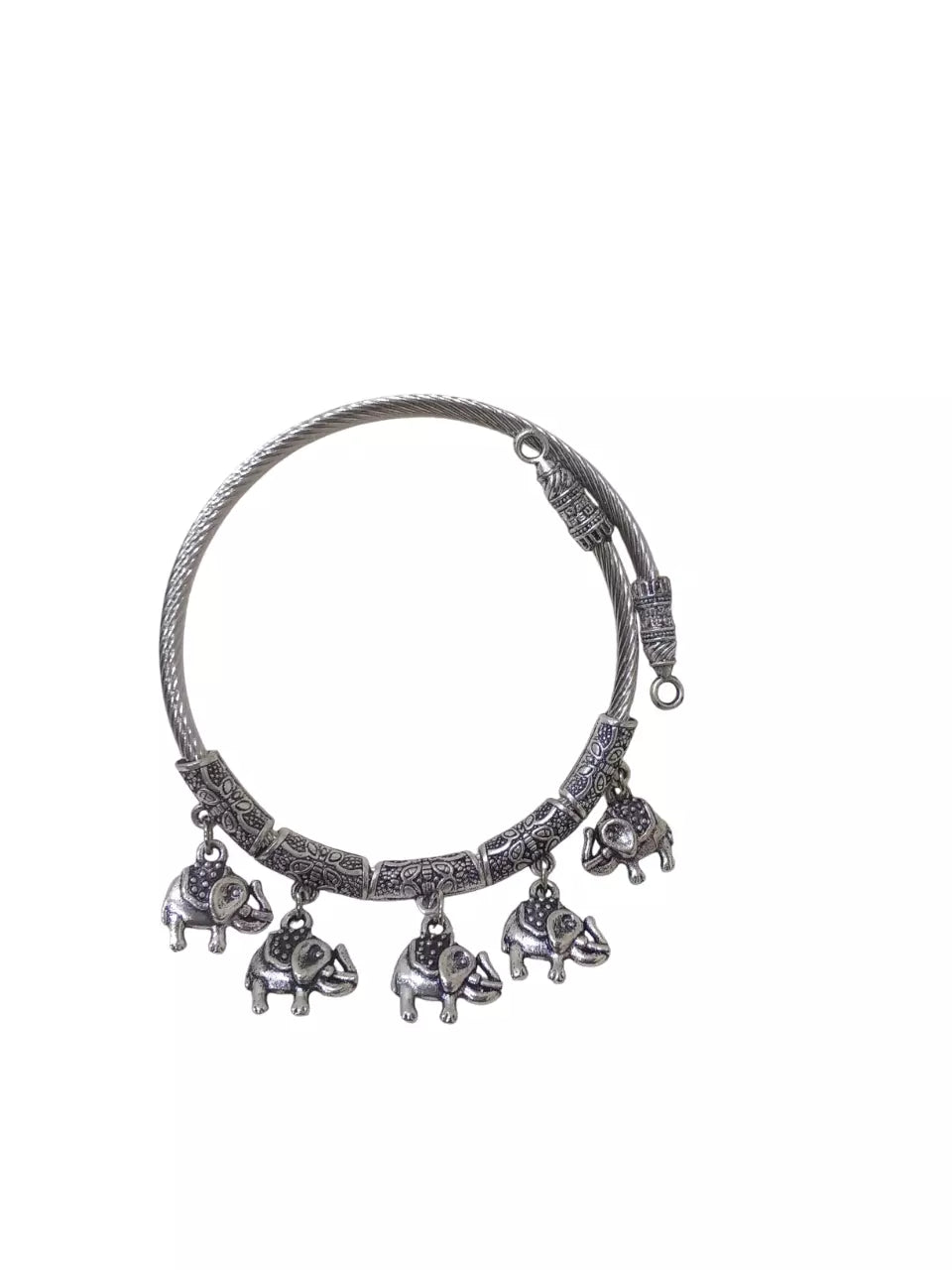 Women Brass Elephent side openable Bracelet Silver Oxidised Brass Bangles By Kalra Creations