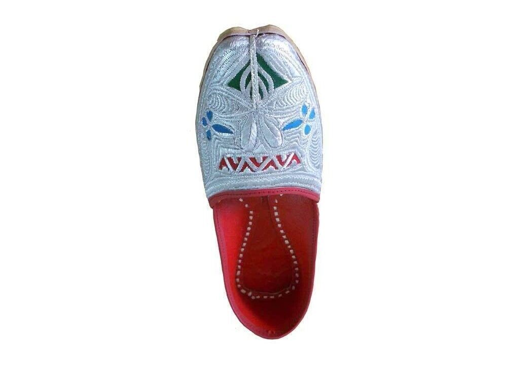 By kalra Creations Men Shoes Indian Wedding Handmade Punjabi Jutties Leather Mojaries Groom Brown With Silver Khussa Flip-Flops Flat US 8-11
