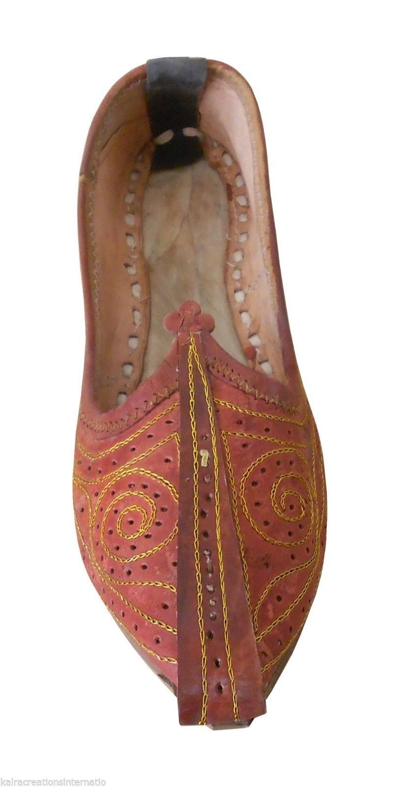 By Kalra Creations Men Shoes Indian Jutties Handmade Brown Mojaries Leather Loafers Khussa Flip-Flops Flat US 7