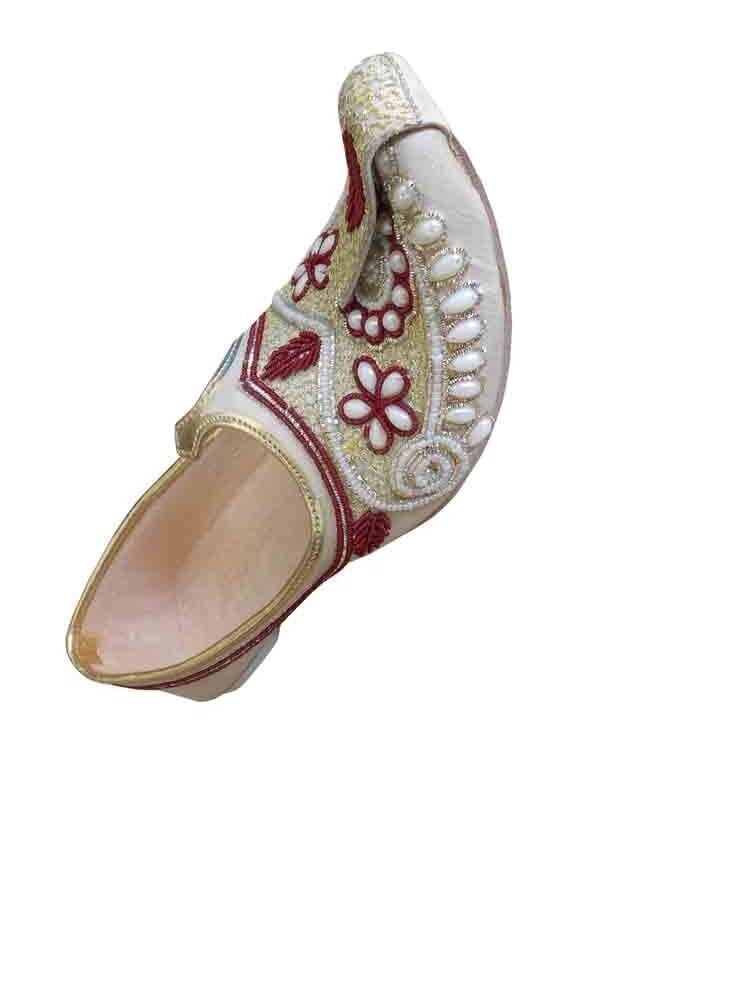 By Kalra Creations Men Shoes Traditional Sherwani Cream Multi-Color Jutties Handmade Cream Khussa Flip-Flops US 6-12