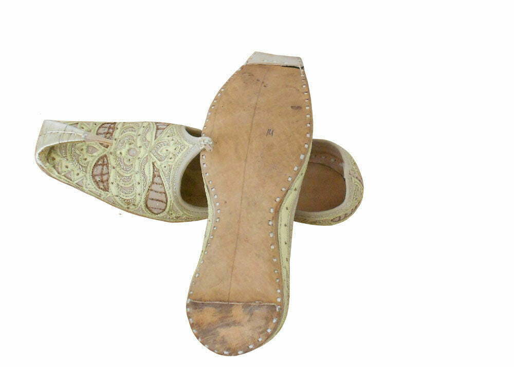 By Kalra Creations Men Shoes Leather Mojaries Aladdin Mojaries Indian Khussa Loafers Slip Ons Lime Yellow Flip-Flops Flat US 7