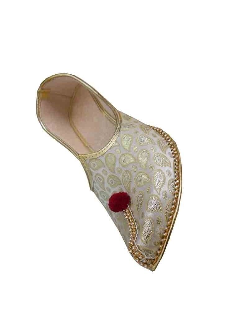 By Kalra Creations Men Shoes Indian Wedding Mojaries Designer Cream Punjabi Jutties Khussa Flip-Flops Flat US 6/7