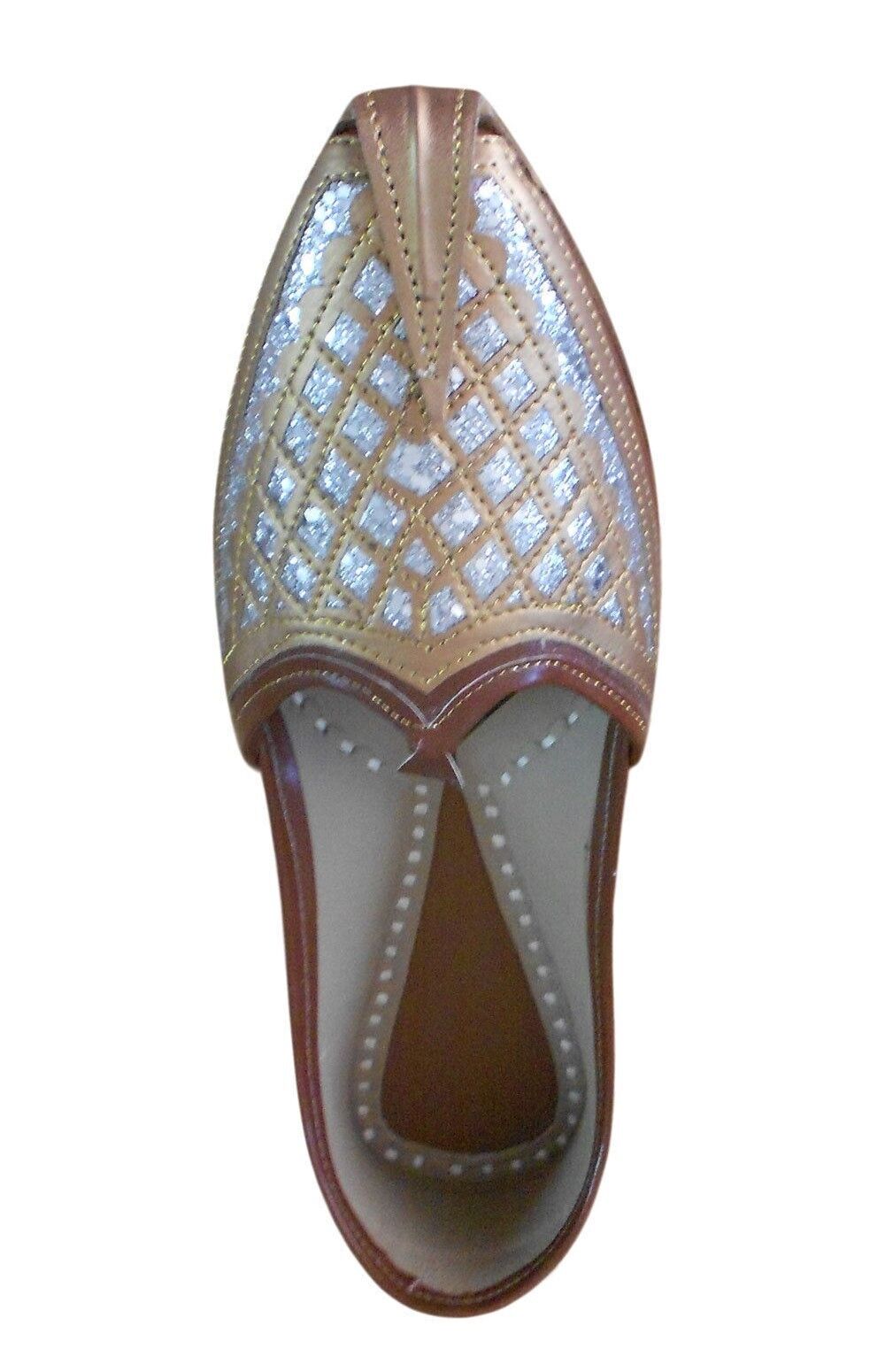 By Kalra Creations Men Shoes Indian Leather Mojaries Brown Handmade Khussa Espadrilles Jutties Flip-Flops US 7-9