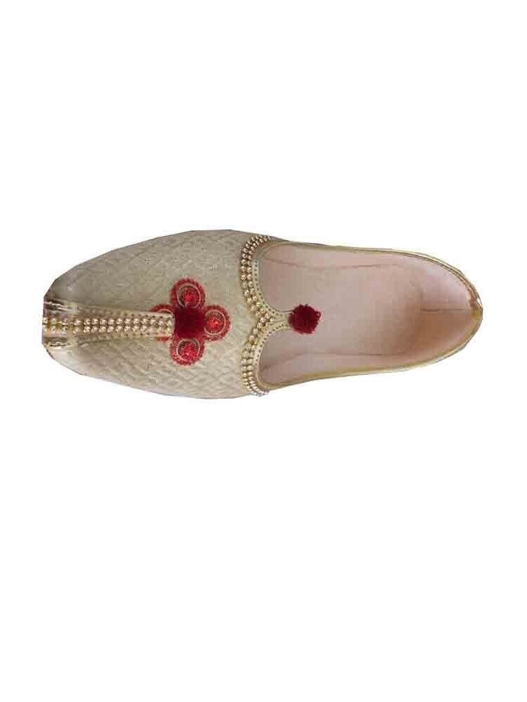 By Kalra Creations Men Shoes Wedding Jutties Handmade Khussa Cream Mojaries Loafers Slip Flip-Flops Flat US 6-12