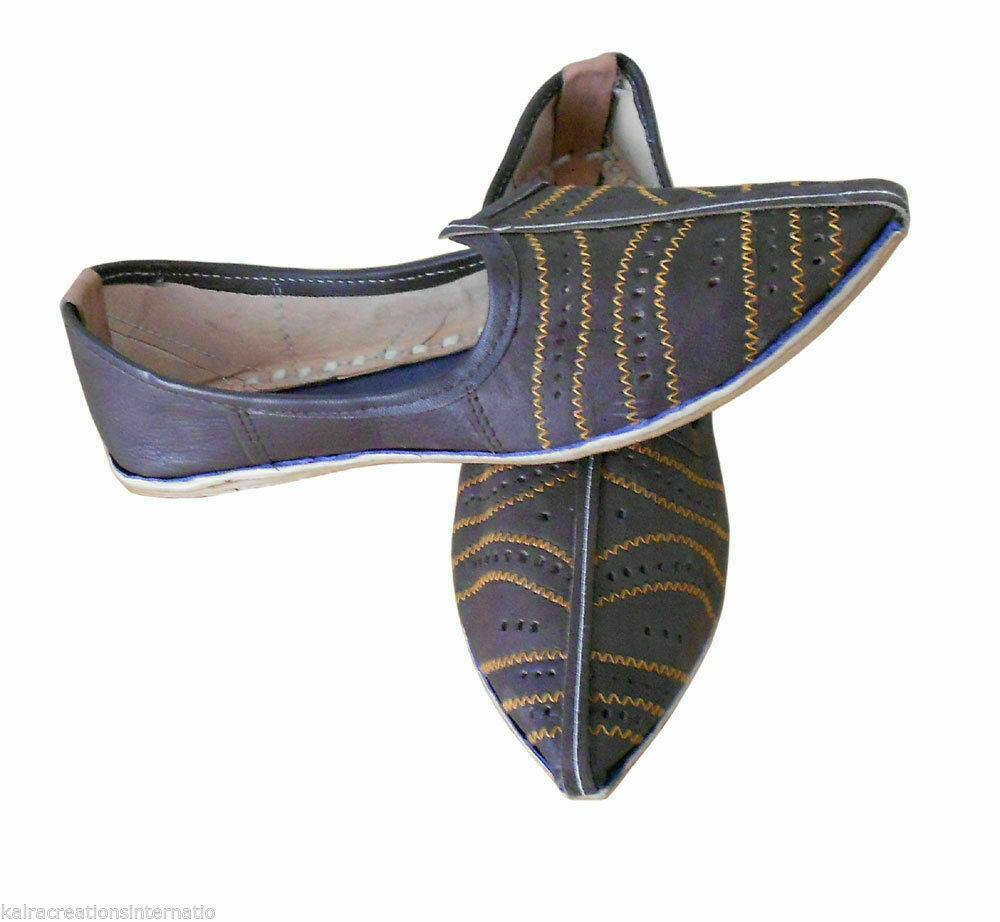 By Kalra Creations Men Shoes Traditional Indian Brown Mojaries Leather Jutties Flip-Flops Flat US 8