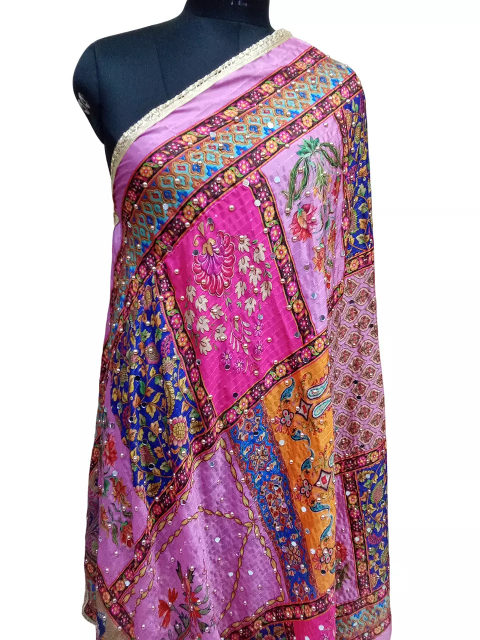 Pakistani Dupatta Weddings Women Heavy Mirror & Bead Handwork Perfect Festivals By Kalra Creations