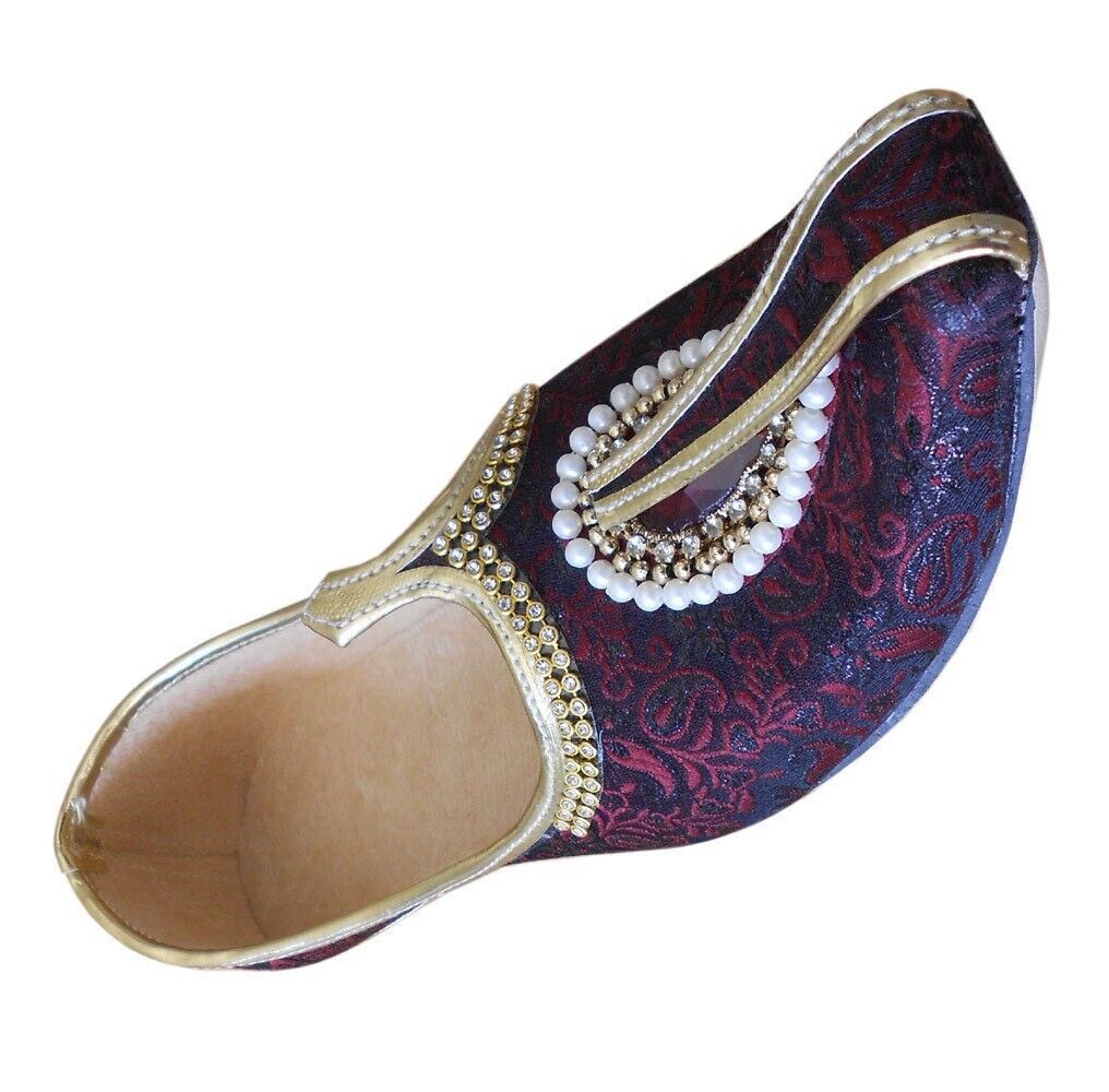 By Kalra Creations Men Shoes Indian Wedding Jutties Handmade Punjabi Maroon & Black Mojaries Groom Flip-Flops Flat US 6-11