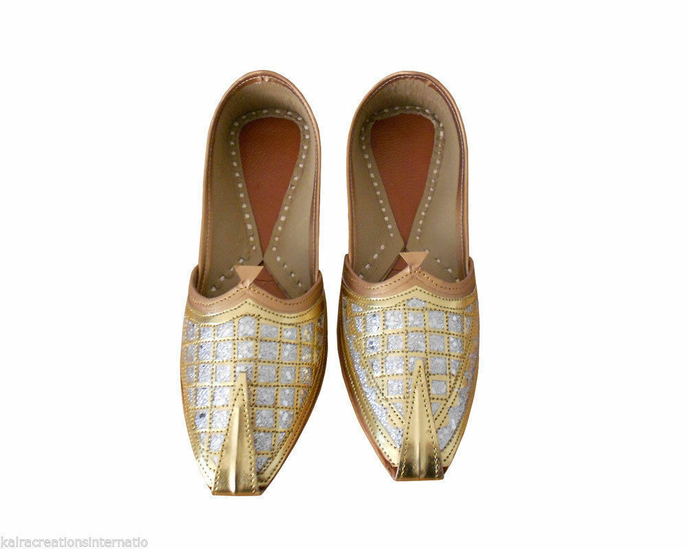 By Kalra Creations Men Shoes Handmade Mojaries Leather Brown Indian Khussa Indian Jutties Flip-Flops US 6/7