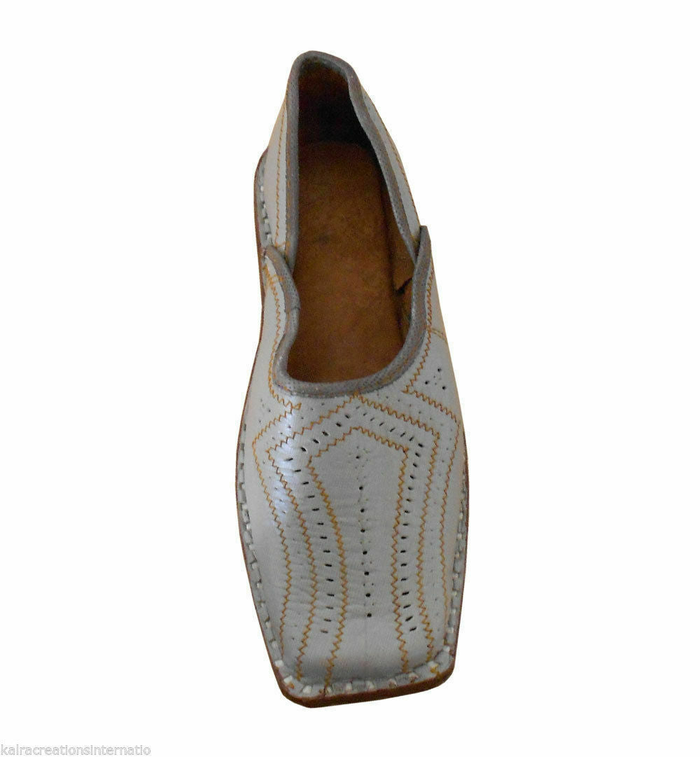 By Kalra Creations Men Shoes Indian Handmade Wedding Mojaries Leather Light Gray Loafers & Slip Ons Jutties Flip-Flops US 9