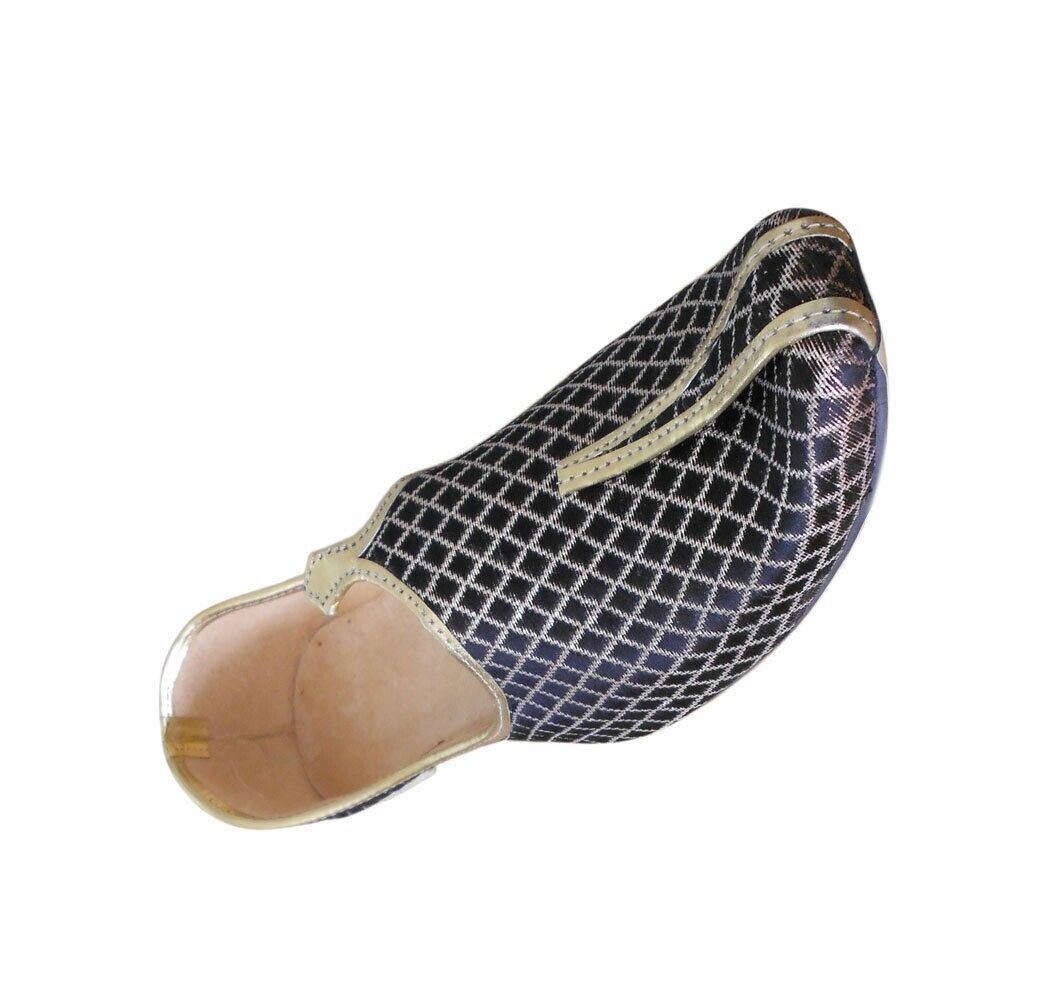 By Kalra Creations Men Shoes Indian Wedding Black Mojaries Handmade Leather Jutties Flip Flops US 6-8