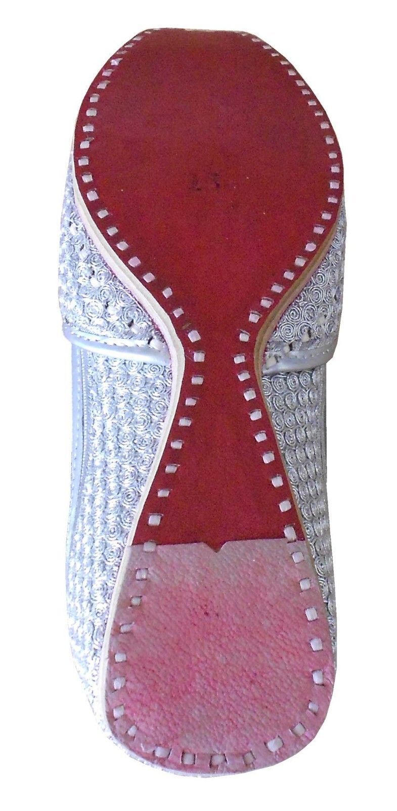 By Kalra Creations Men Shoes Traditional Leather Silver Khussa Handmade Mojaries Loafers Flip-Flops Slip Ons US 8.5-11