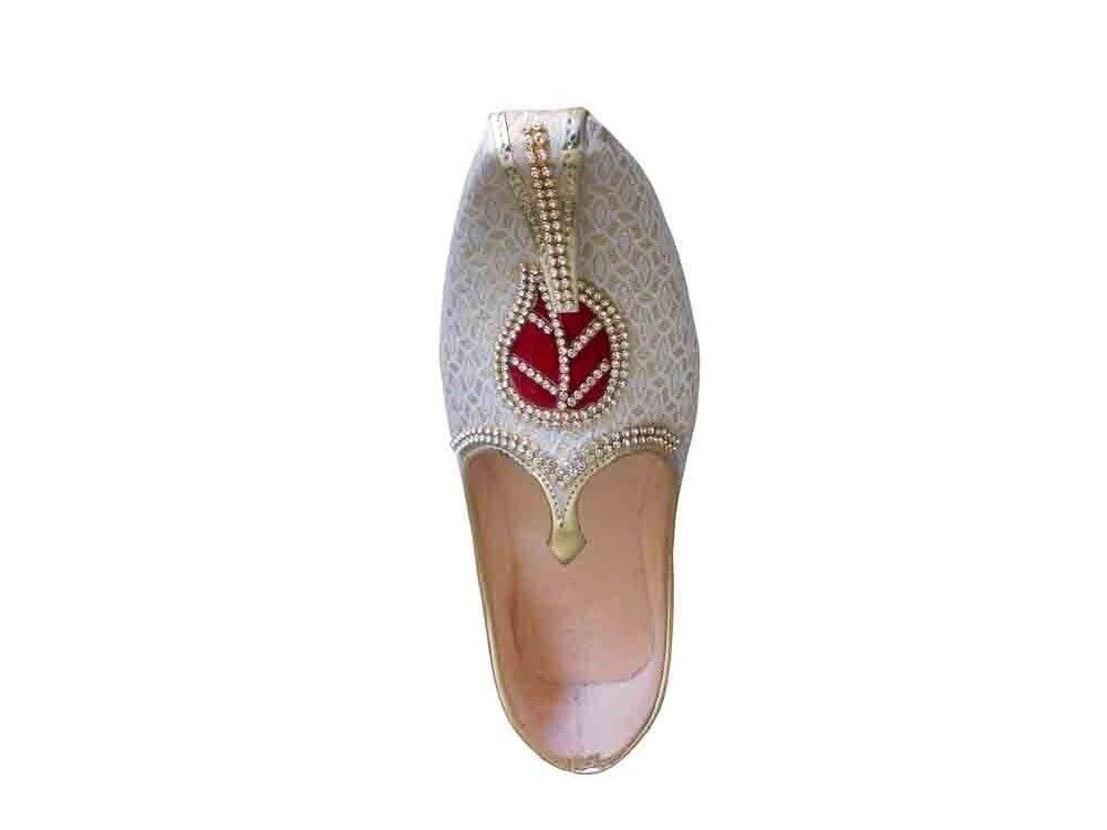 By Kalra Creations Men Shoes Traditional Wedding Punjabi Jutties Handmade Cream Mojaries Flip-Flops Flat US 6-12