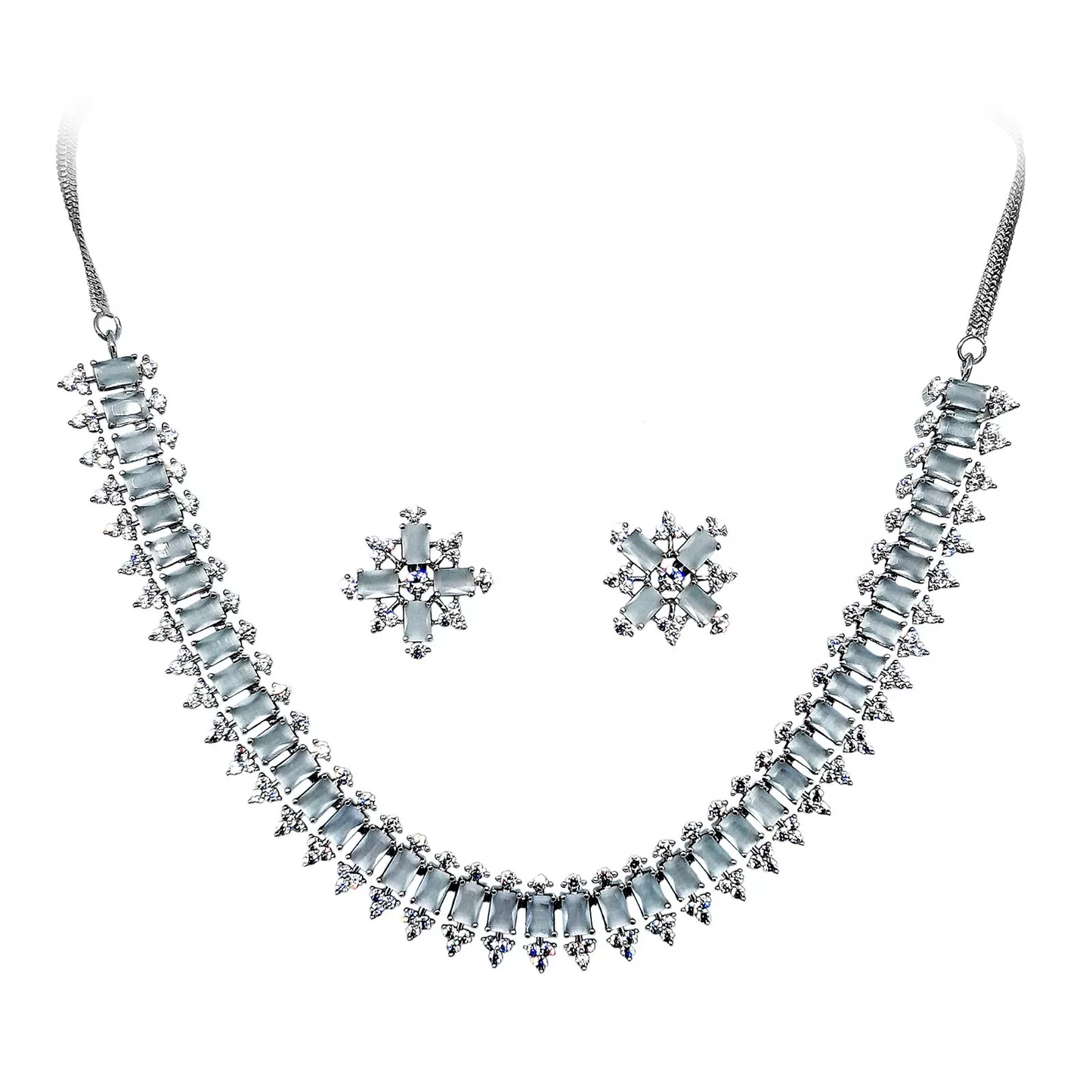 Women Necklace Set Amazing Indian Silver Plated Cut Pink Stones Multi Strand By Kalra Creations