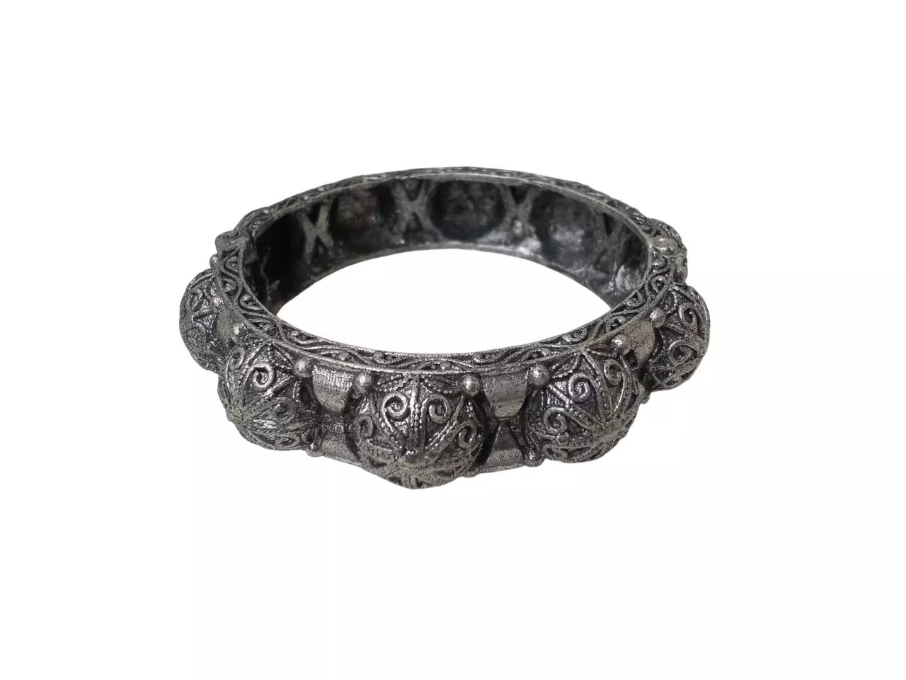 Women Brass Bangles Brass Rajasthani Silver Tone Oxidised Side Openable Bracelet By Kalra Creations