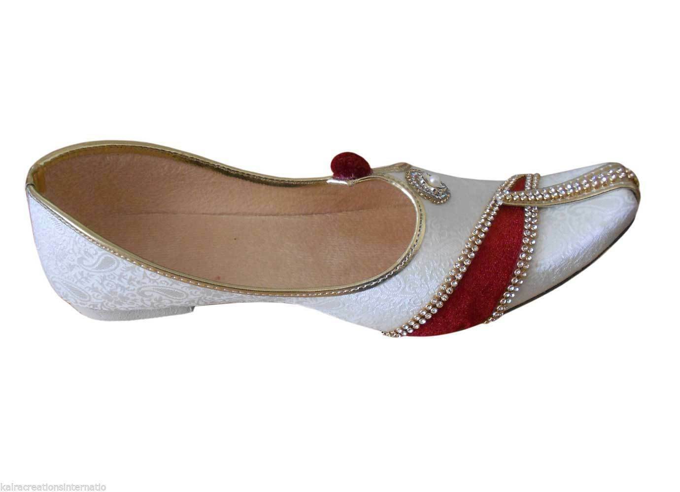 By Kalra Creations Men Shoes Indian Wedding Mojaries Handmade Cream Maroon Punjabi Jutties Groom Flip-Flops Flat US 6/7