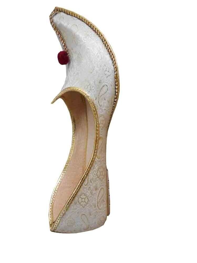 By Kalra Creations Men Shoes Wedding Sherwani Leather Mojaries Indian White Jutties Flip-Flops Flat US 6-12
