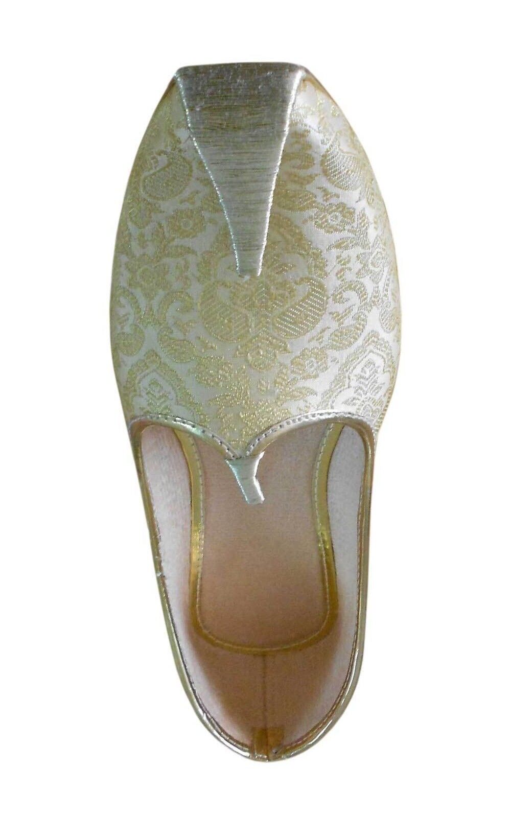 By Kalra Creations Men Shoes Wedding Mojaries Handmade Loafers Sherwani Cream & Golden Jutties Flip-Flops Flat US 6-10