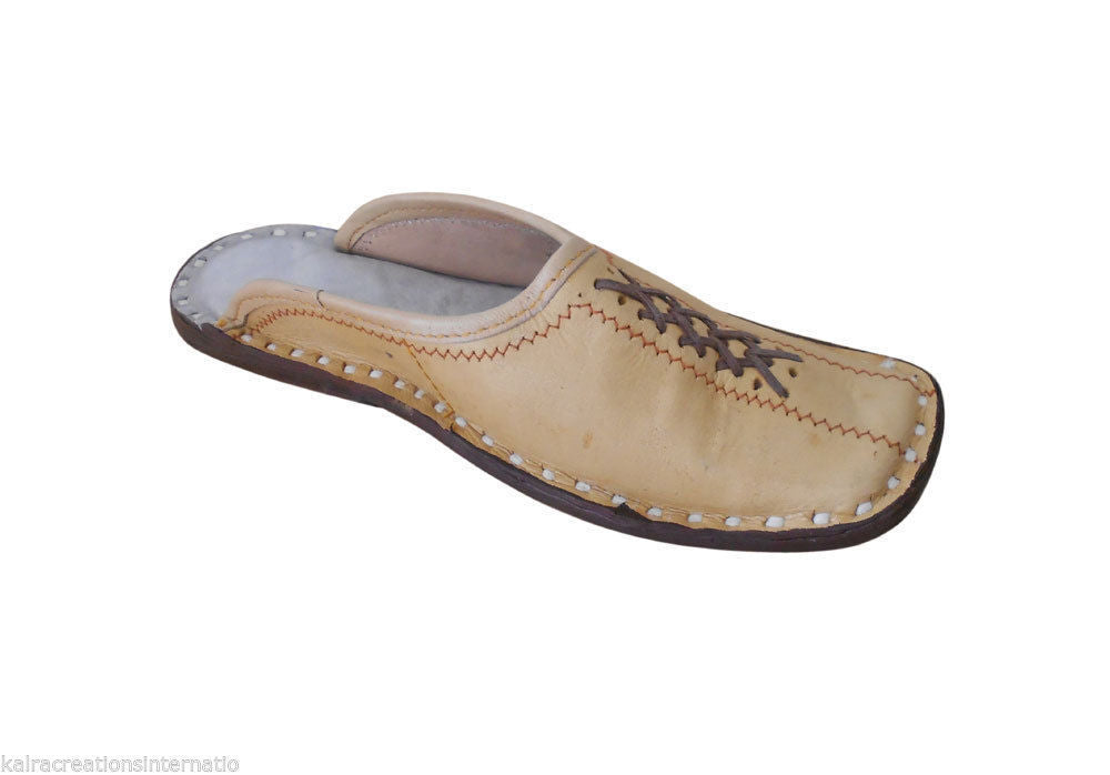 By Kalra Creations Men Slippers Open Mojaries Indian Leather Khussa Camel Clogs Flip-Flops Flat US 7