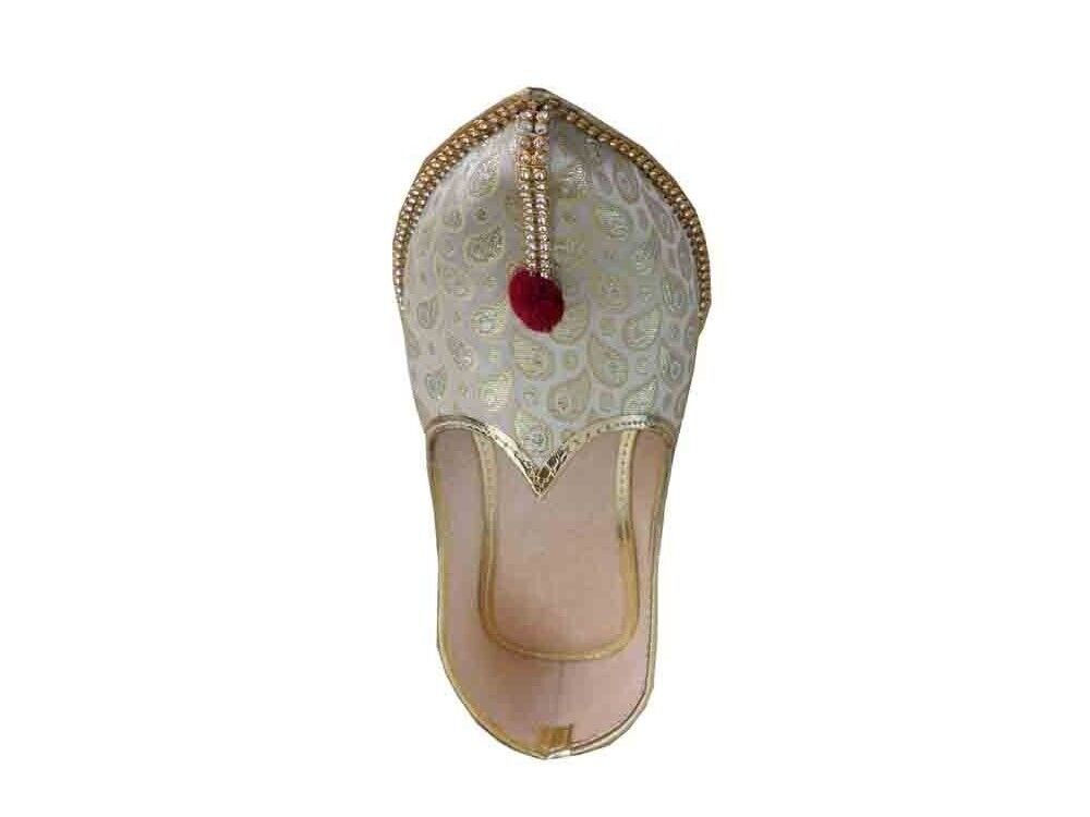 By Kalra Creations Men Shoes Indian Wedding Mojaries Designer Cream Punjabi Jutties Khussa Flip-Flops Flat US 6/7