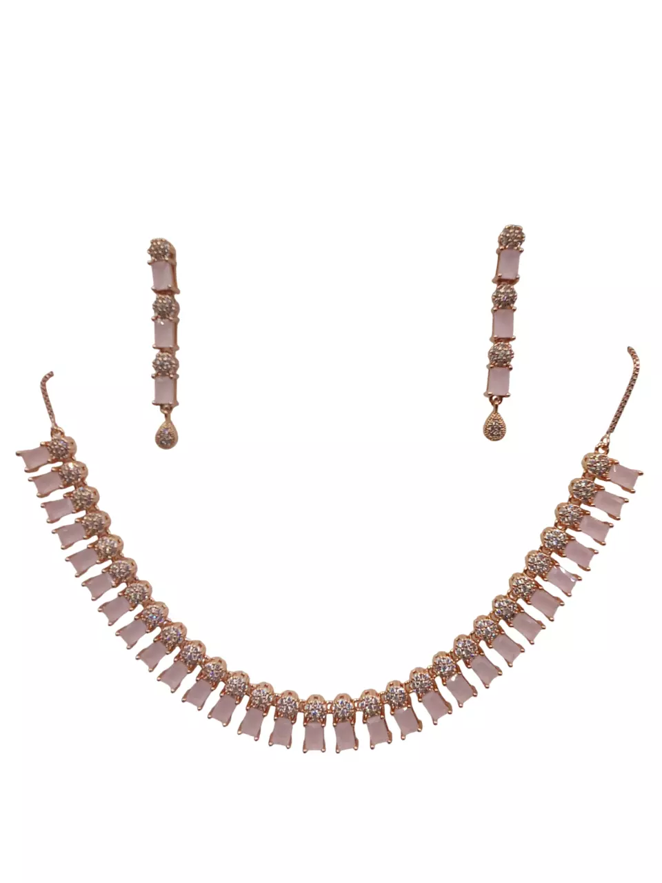 Women Necklace Jewelry Earrings Indian Bollywood Bridal AD Set Rose Gold Plated By Kalra Creations