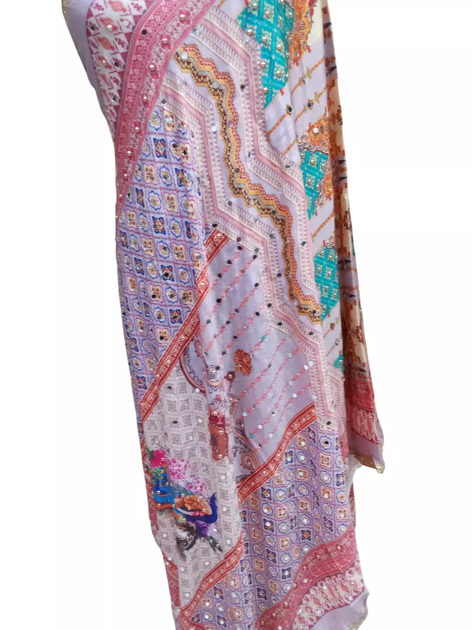 Pakistani Dupatta Women Heavy Mirror & Bead Handwork Perfect Weddings Festivals By Kalra Creations