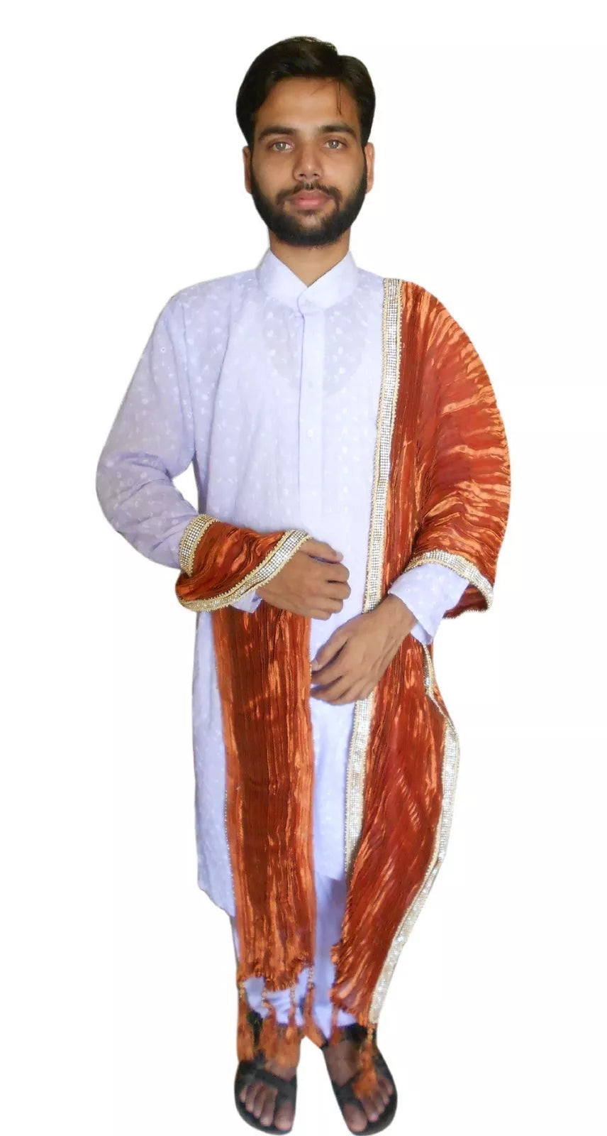 Men Stole Indian New Wedding Groom Chunni Dupatta Sherwani Silk Handmade Brown By Kalra Creations