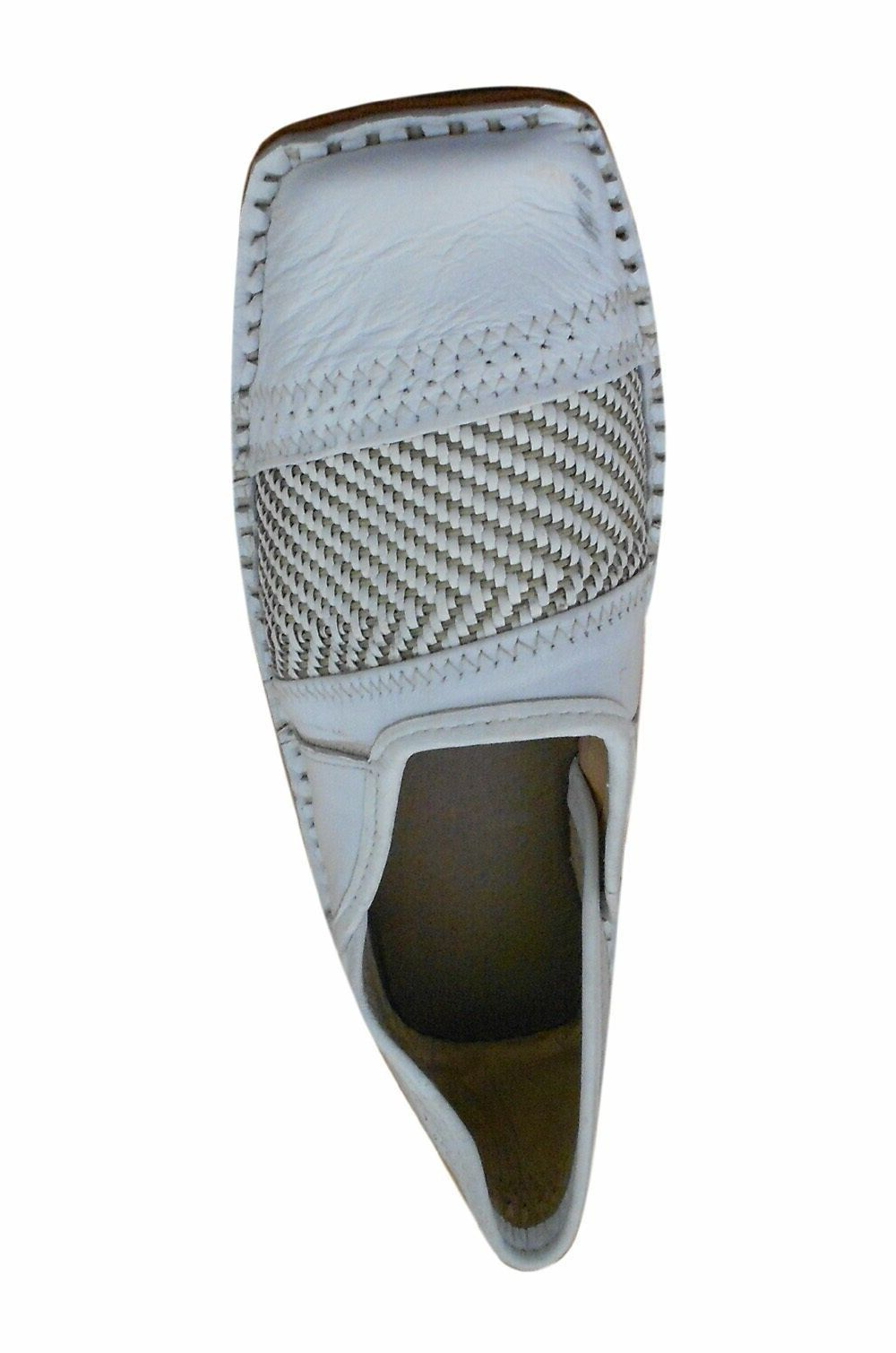 By Kalra Creations Men Shoes Indian Leather White Mojaries Handmade Brown Loafers Punjabi Jutties Flip-Flops Flat US 8