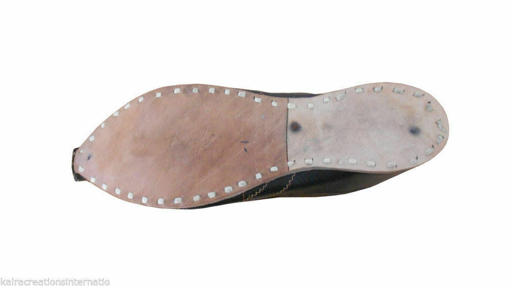 By Kalra Creations Men Shoes Indian Mojaries Handmade Black Leather Khussa Espadrilles Jutties Flip-Flops Flat US 8