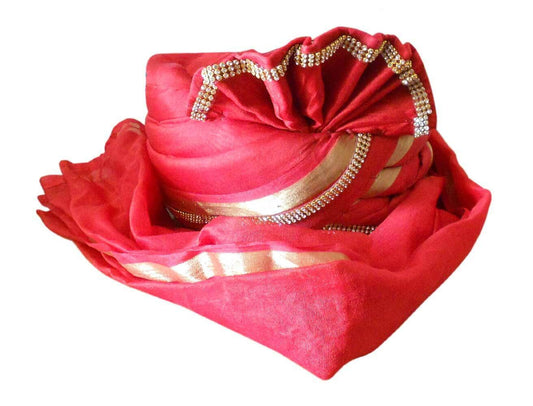 By Kalra Creations Men Hat Traditional Sherwani Pagri Handmade Safa Groom Red Turban Pag Top
