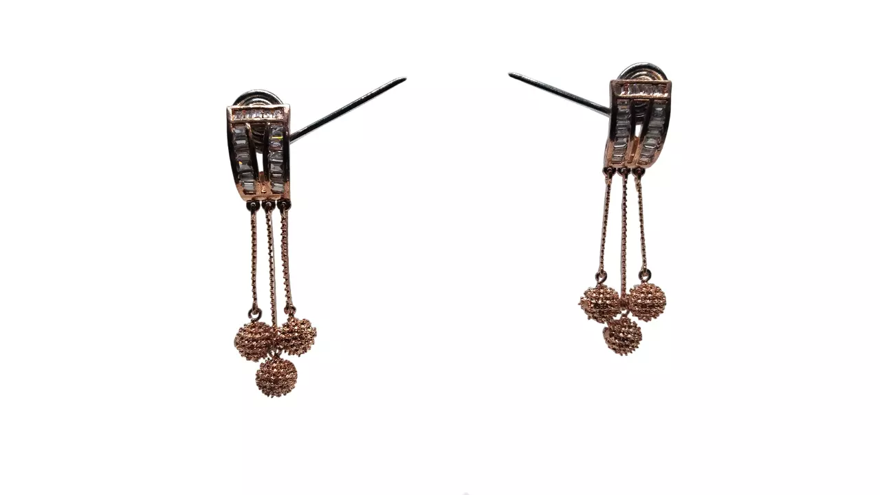 Indian Jewelry Rose Gold Women Bollywood Style Bridal CZ Earring AD Earrings By Kalra Creations