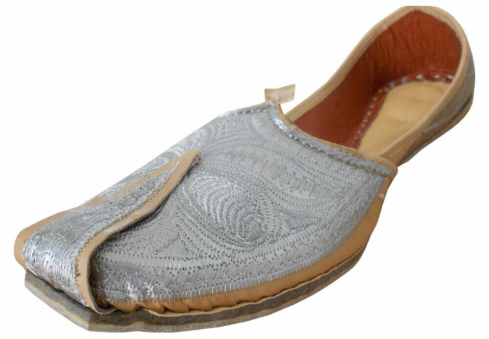 By Kalra Creations Men Shoes Indian Mojaries Leather Cream Wedding Khussa Loafers & Slip Ons Jutties Flip-Flops Flat US 7