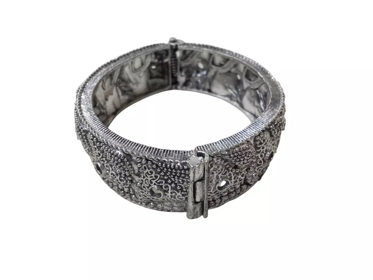 Women Brass Oxidised Side Openable Bracelet Bangles Rajasthani Silver Tone By Kalra Creations