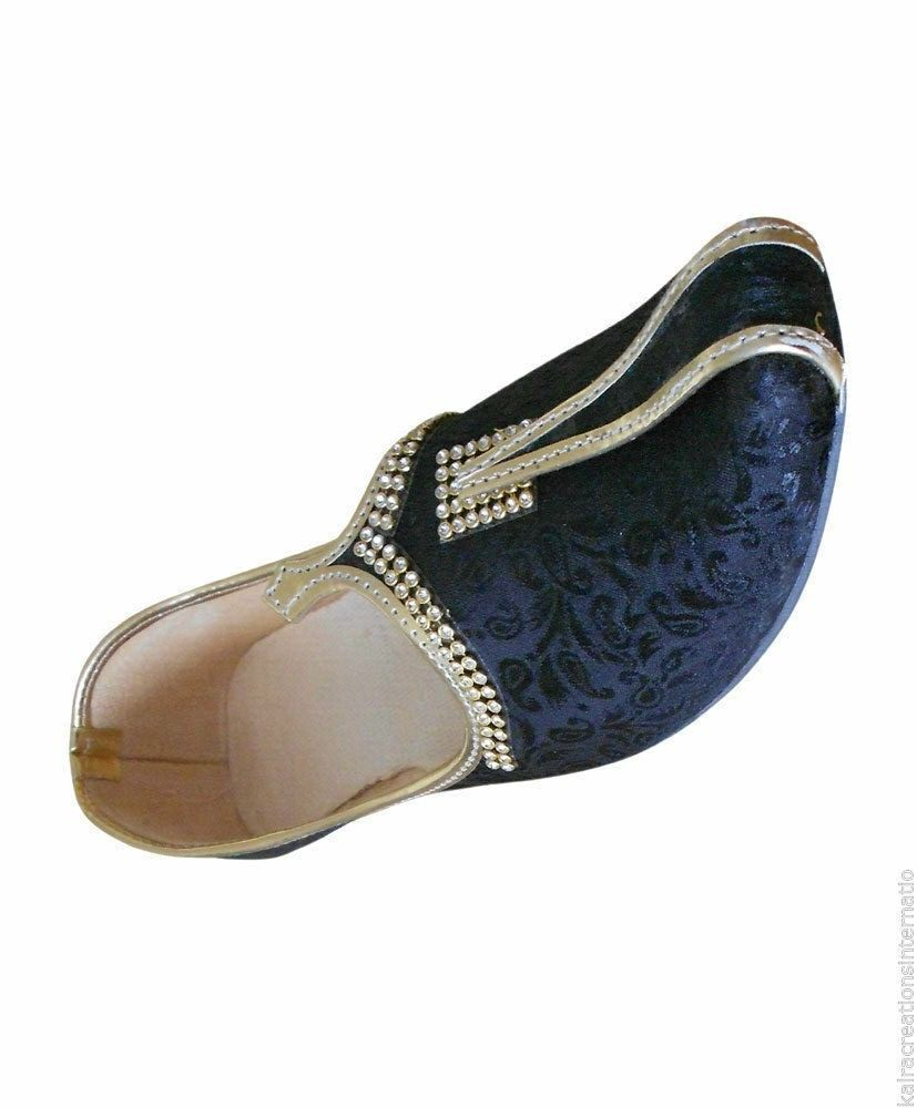 By Kalra Creations Men Shoes Indian Sherwani Jutties Handmade Loafers Black Mojaries Flip-Flops Flat US 6/7
