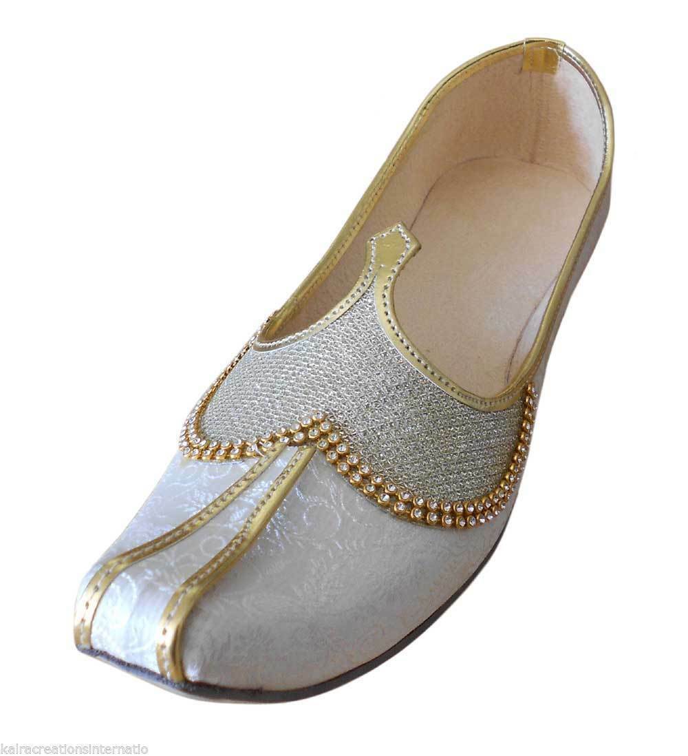 By Kalra Creations Men Shoes Indian Mojaries Wedding Jutties White Groom Khussa Loafers & Slip Ons Flip-Flops Flat US 7/8