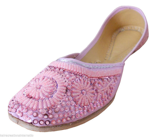 Women Shoes Indian Handmade Jutties Leather Pink Wedding Mojaries Flip-Flops US 6-12
