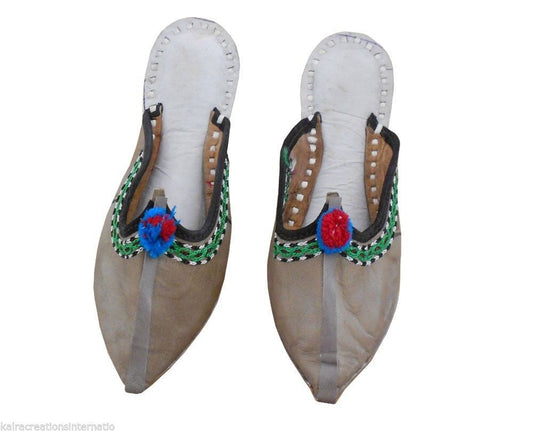 Women Slippers Indian Handmade Mojaries Clogs Gray Open Jutties Slip On Flip-Flops Flat US 6