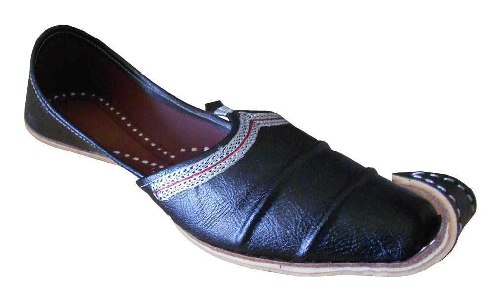 By Kalra Creations Men Shoes Indian Jutties Khussa Leather Loafer Black Mojaries Loafers & Slip Ons Flip-Flops Flat US 8.5-9.5
