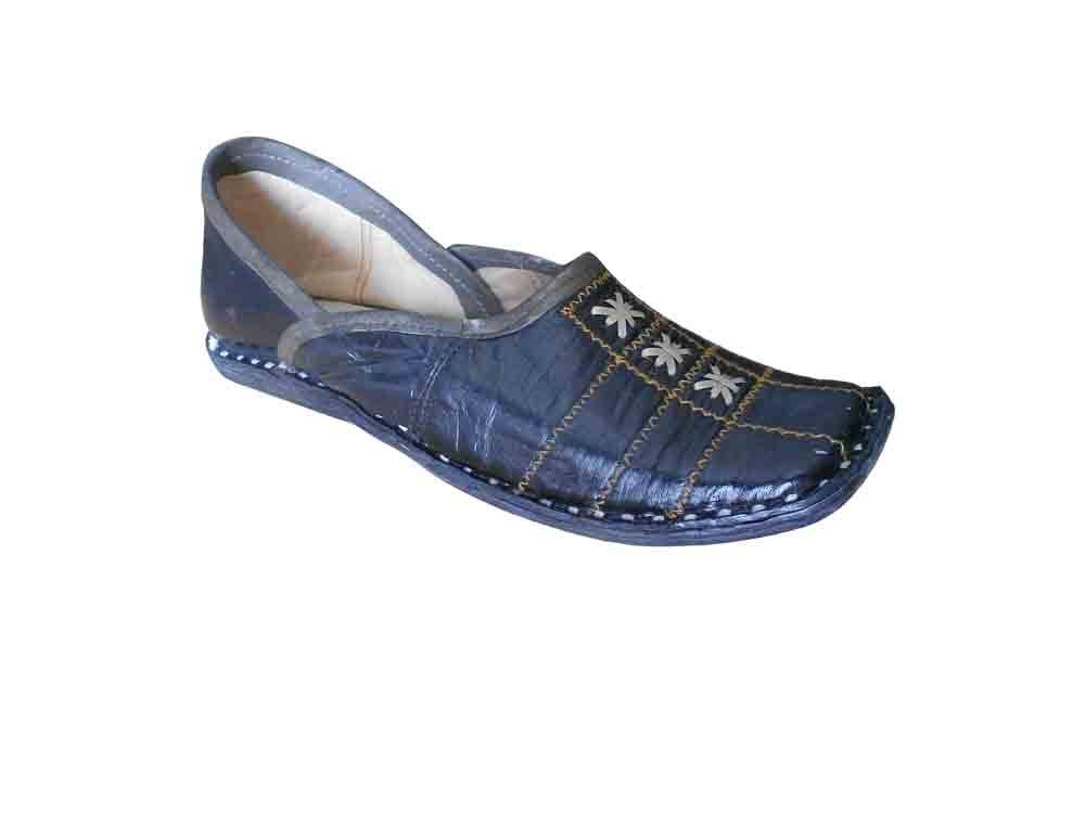 By Kalra Creations Men Shoes Leather Indian Black Mojaries Handmade Boat Black Jutties Flip-Flops Flat US 8-11