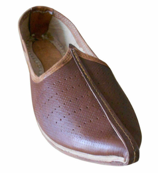 Men Shoes Handmade Jutties Genuine Indian Leather Brown Mojaries Flip-Flops Flat US 8/12
