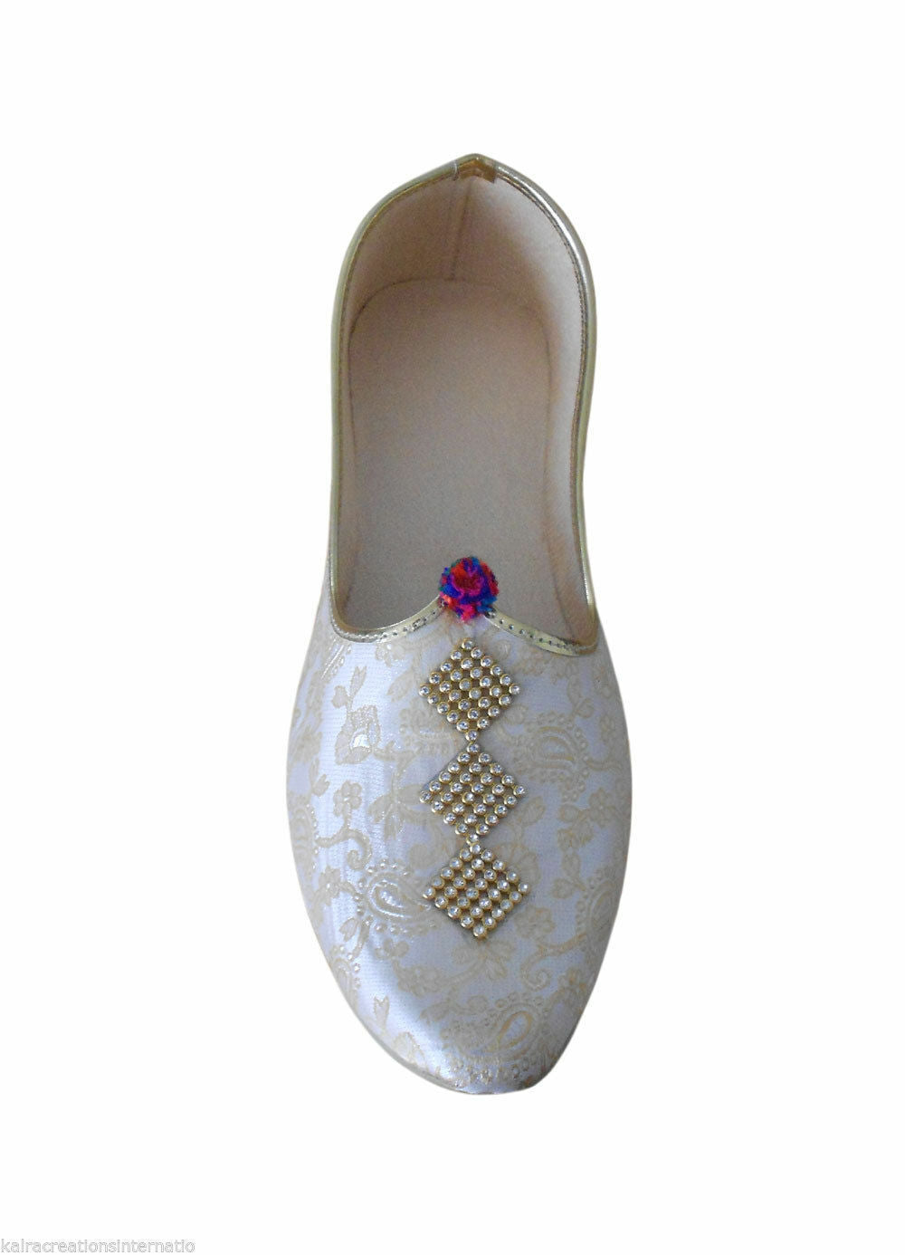 By Kalra Creations Men Shoes Handmade Jutties Punjabi Khussa Cream Mojaries Loafers & Slip On Flip-Flops Flat US 6/7