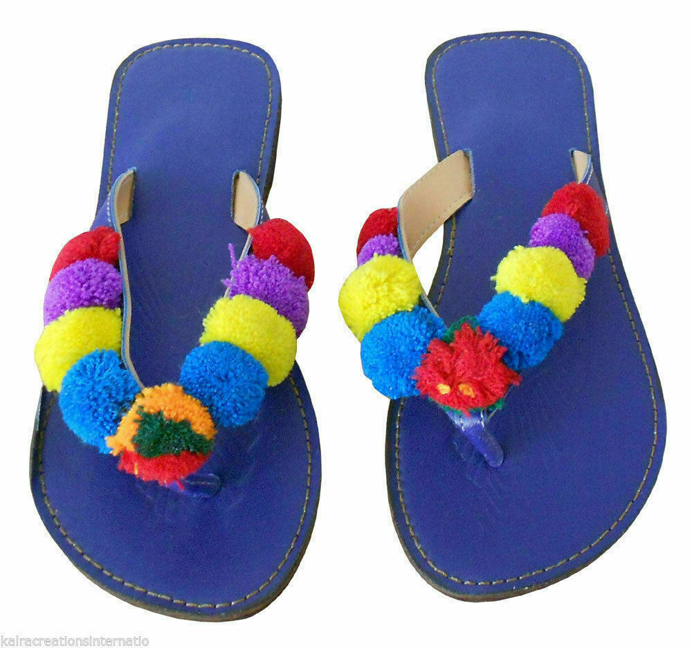 Women Slippers Traditional Jutties Indian Leather Mojaries Ethnic Slip-Ons Flip-Flops US 5-8.5