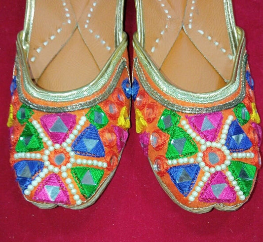 Women Shoes Indian Punjabi Mojaries Handmade Khussa Punjabi Jutties Flip-Flop Flat US 6-9