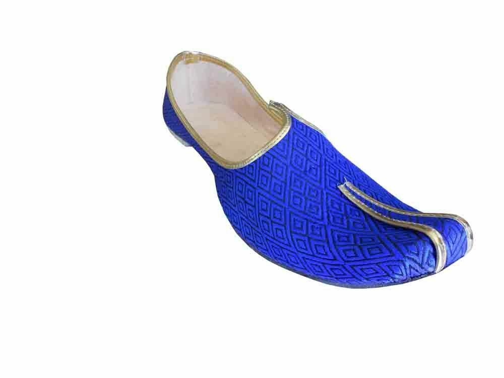 By Kalra Creations Men Shoes Indian Sherwani Leather Mojaries Groom Blue Jutties Punjabi Flip-Flops Flat US 14-15