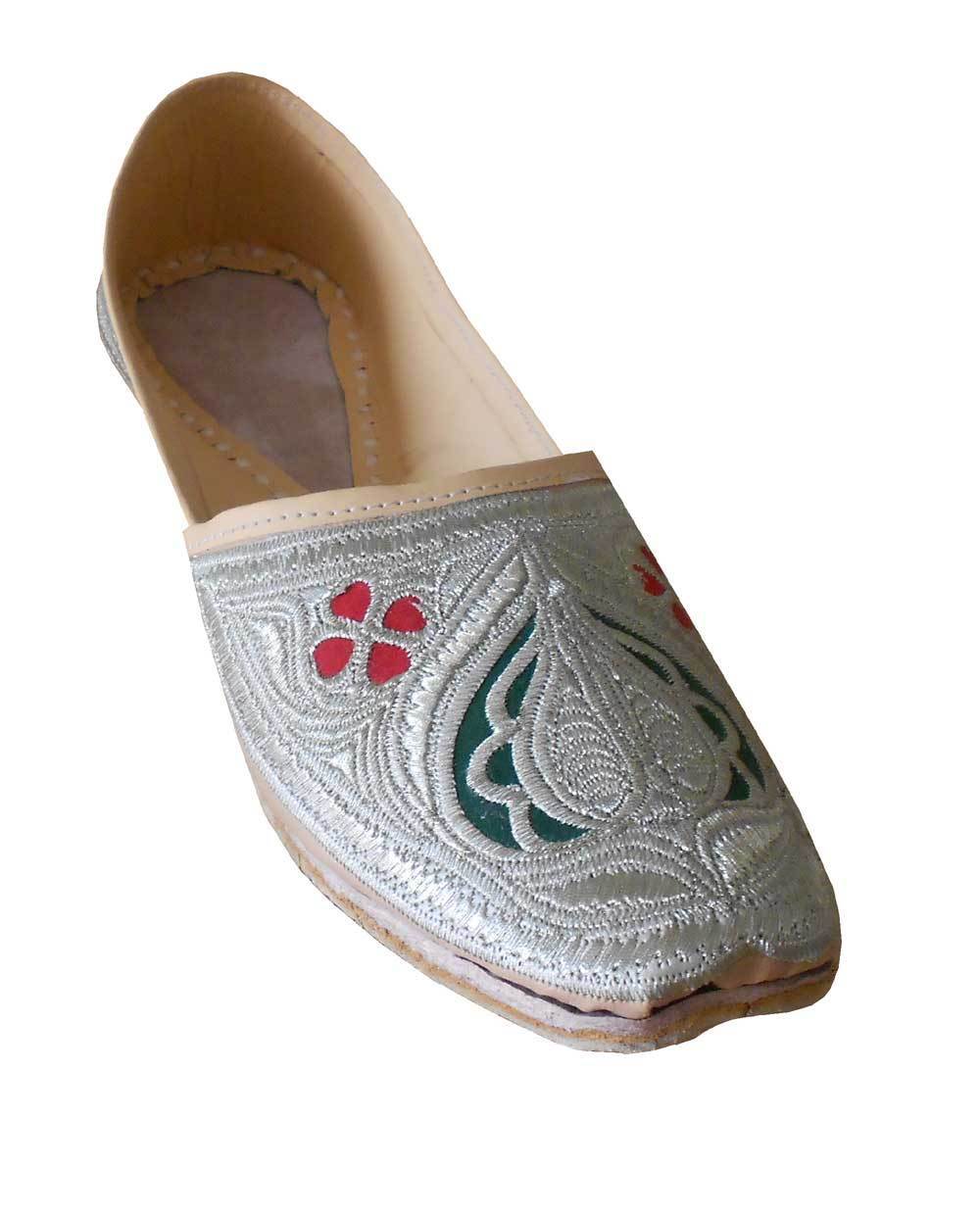 By Kalra Creations Men Shoes Indian Jutties Punjabi Cream Loafers Leather Handmade Mojaries Flip-Flops Flat US 8