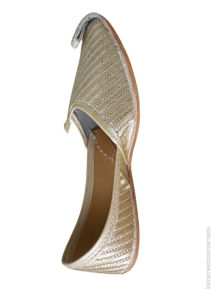 By Kalra Creations Men Shoes Indian Leather Jutties Wedding Silver Mojaries Punjabi Handmade Khussa Flip-Flops Flat US 7