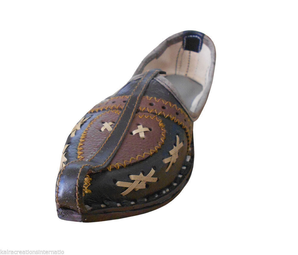 By Kalra Creations Men Shoes Leather Mojaries Indian Espadrilles Handmade Brown Traditional Jutties Flip-Flop US 7