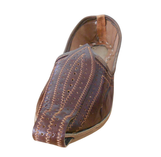 Men Shoes Mojaries Indian Khussa Jutties Handmade Brown Leather Espadrilles Flip-Flops Flat US 7